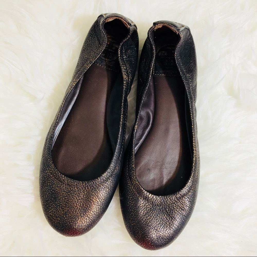 Tory Burch Eddie Bronze Lambskin Leather Flats